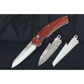 Rosewood handle material axis folding knife with 3 different replaceable blades UD407839